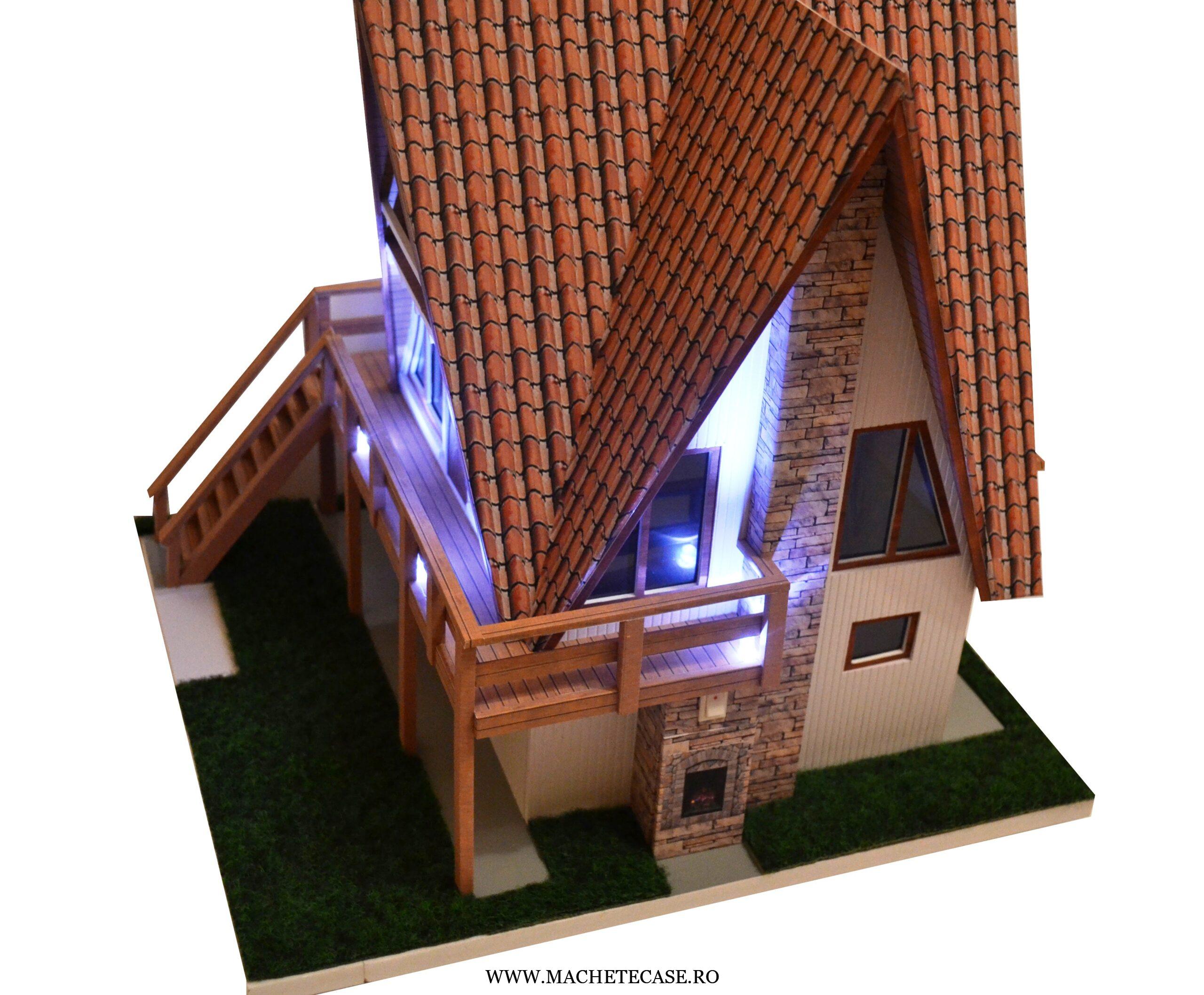 Macheta cabana de munte iluminata